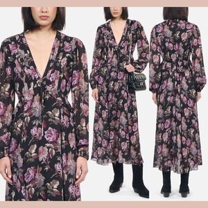 NWT The Kooples [ SZ 3 ] English Rose Floral Long Sleeve Maxi Dress Black #U1266